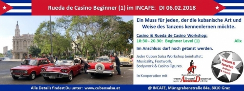INCAFE Cuban Salsa Rueda am Di 6.2. von 18:30-21:30h Infos +436644512100